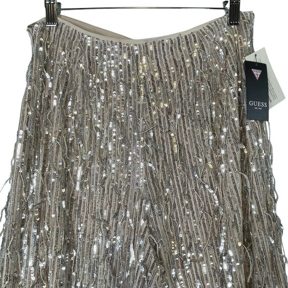 NWT GUESS Heidi Sequin Fringe Wide Leg Pants Womens SIZE MEDIUM Pearl NYE Shiny - Picture 5 of 16